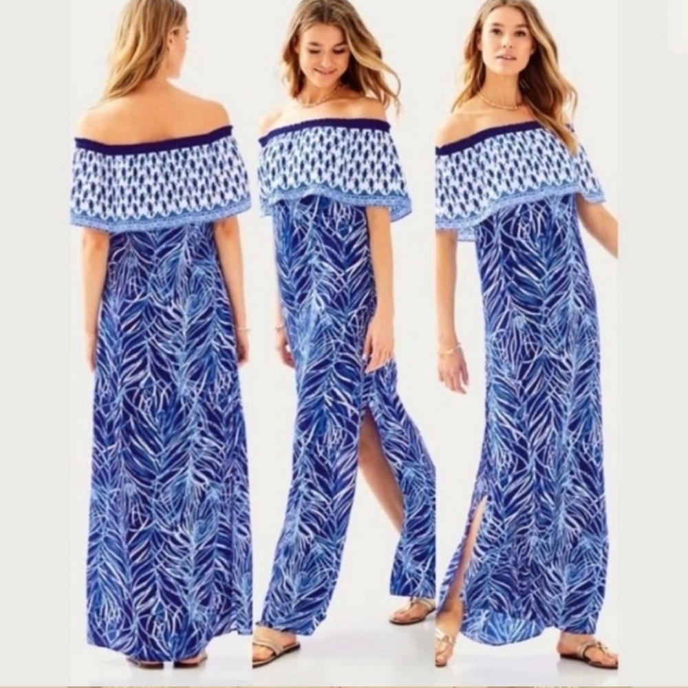 Lilly Pulitzer Polyblend Off The Shoulder Blue Dress